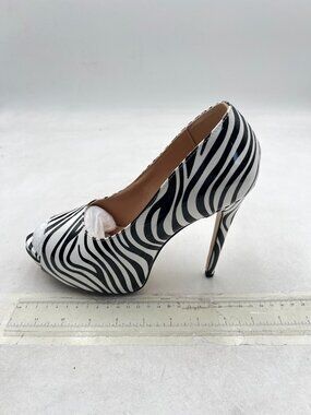 FOWT Zebra Platform Peep Toe Pumps Slip on Stiletto High Heels Office Shoes